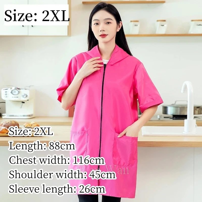 Waterproof Pet Groomer Work Clothes – Black Short Sleeve Dog Grooming Uniform | Grooming Gown Apron for Salon & Barber Shop – Y1111