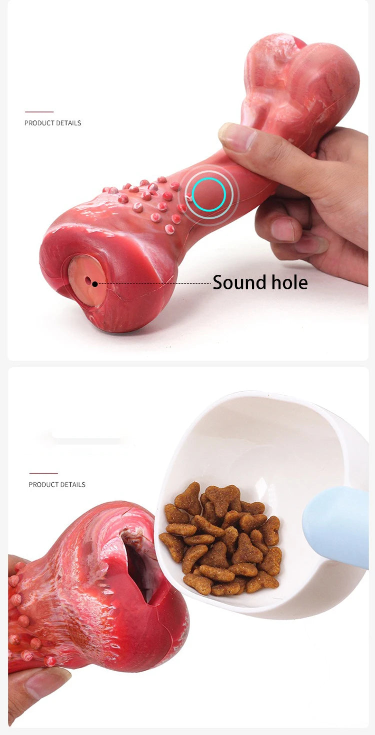 Funny Dog Chew Toy NZ | Realistic Bone-Shaped Rubber Toy with Food Holder & Toothbrush Cleaner – PawNest