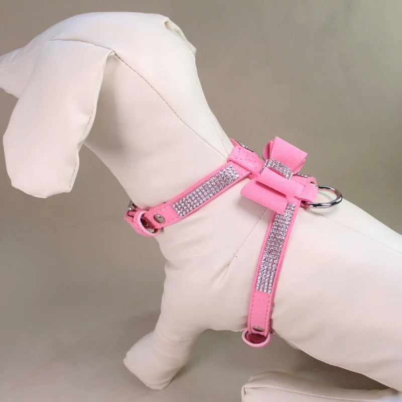 Bling Bow-Knot Dog Harness NZ | Adjustable Glitter Rhinestone Collar for Puppies & Cats – PawNest