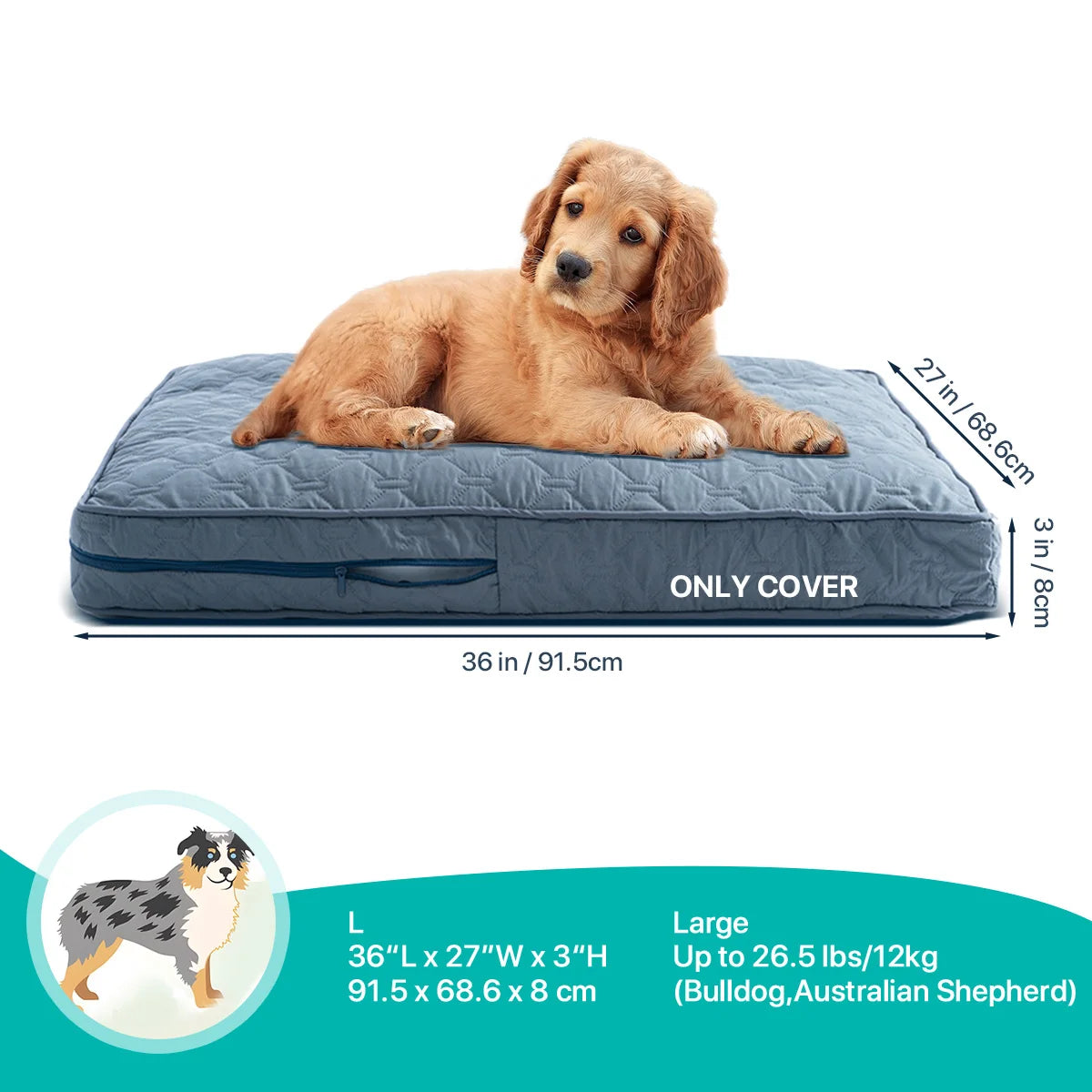 Orthopedic Dog Bed Cover – Washable Large Dog Crate Mat