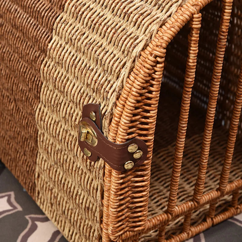 Rattan Cat Cage NZ | Portable Cat Carrier, Nest & Basket – Vehicle Mounted Travel Cat House & Tote Bag for Cats – Durable & Stylish