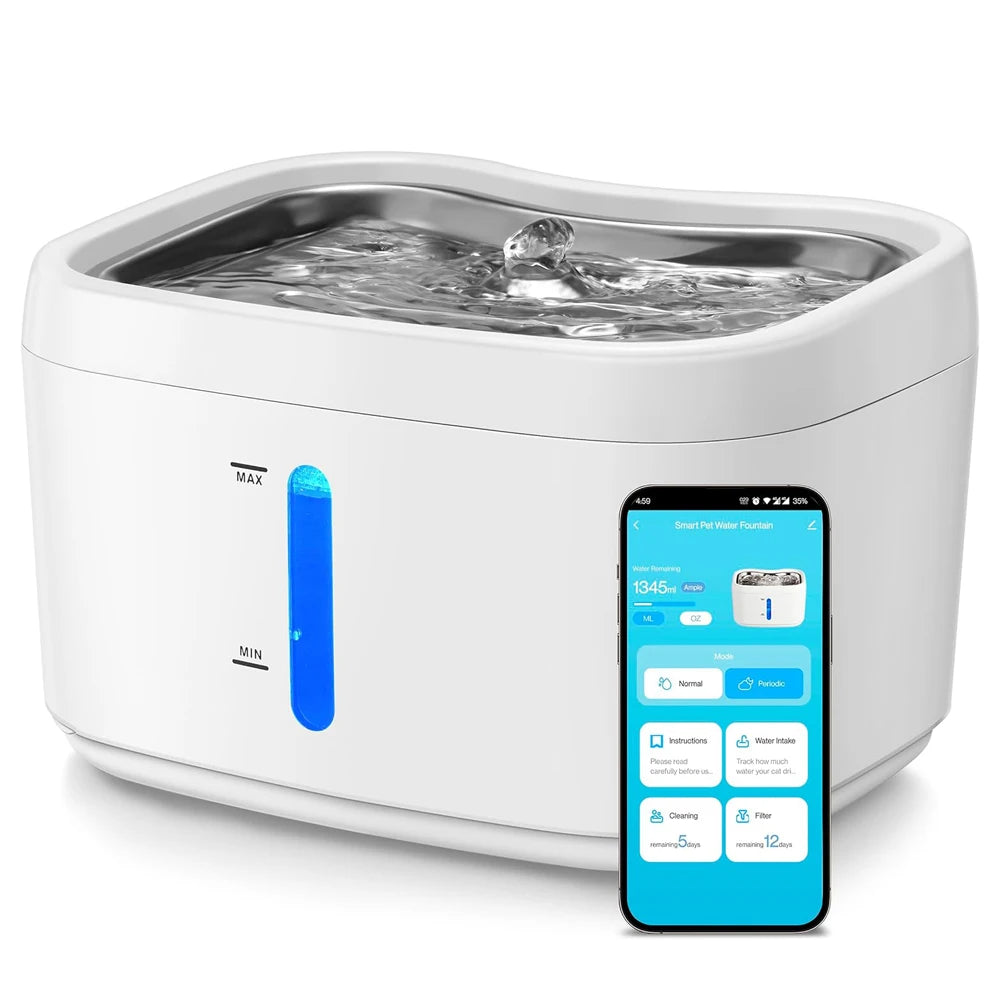 Tuya App Cat & Dog Water Fountain NZ | 2.5L Automatic Stainless Steel Bowl – PawNest