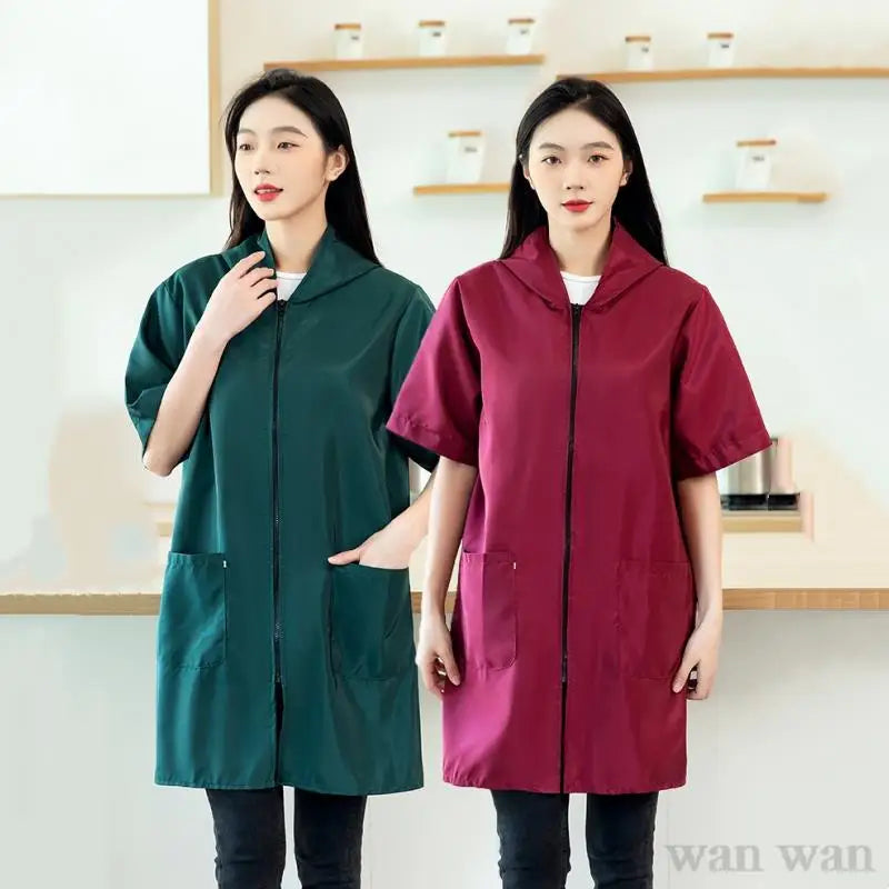 Waterproof Pet Groomer Work Clothes – Black Short Sleeve Dog Grooming Uniform | Grooming Gown Apron for Salon & Barber Shop – Y1111