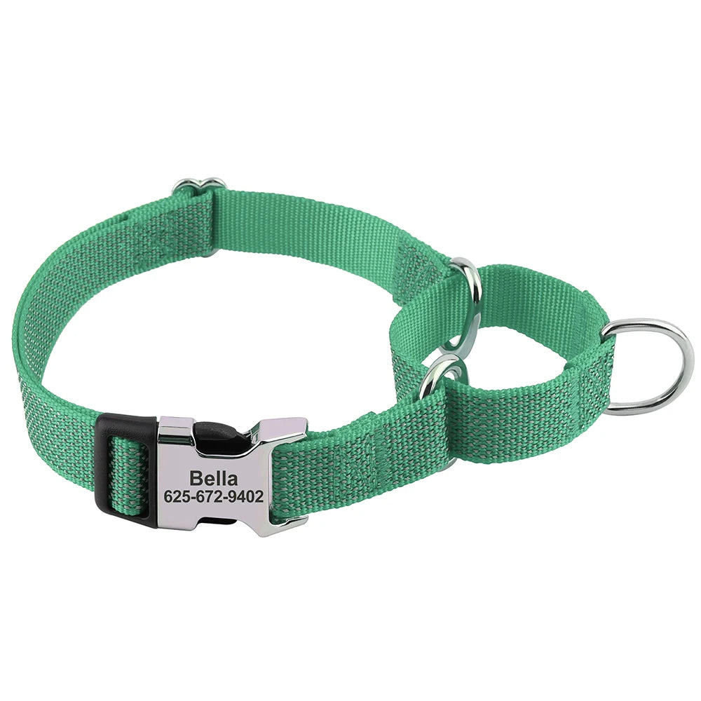 Custom Reflective Martingale Dog Collar – Adjustable Nylon