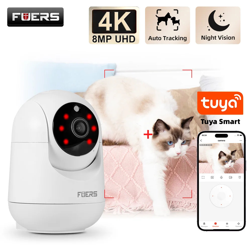 Tuya Smart Pet Camera 4K 8MP – WiFi, Night Vision, AI Alerts