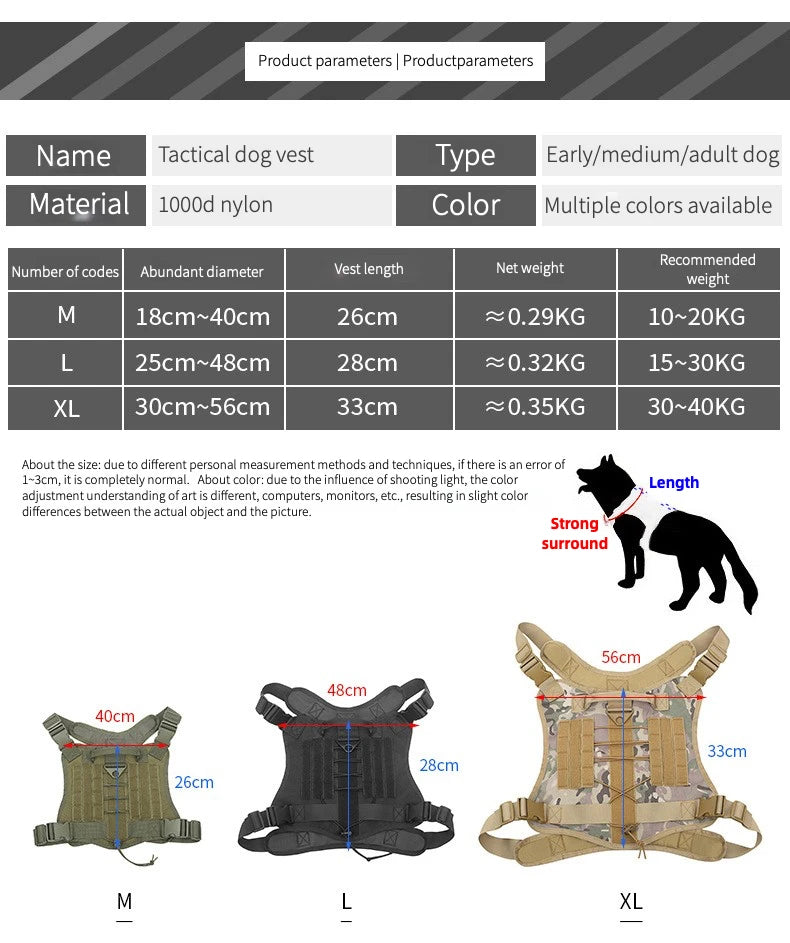 Tactical Dog Harness NZ | Military-Style Adjustable Training Vest for Small to Large Dogs – PawNest