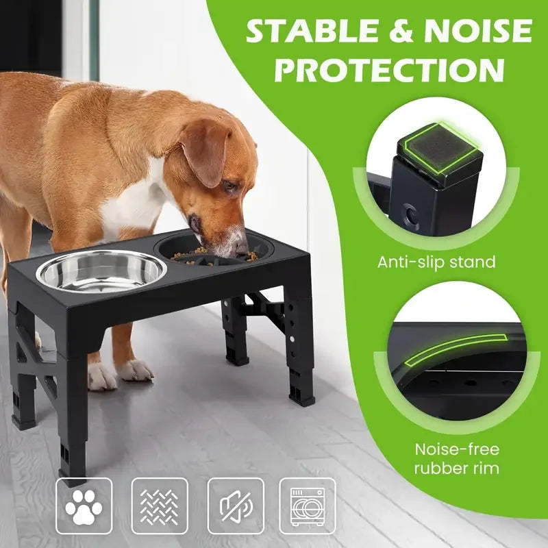 Elevated Dog Bowls NZ | Adjustable Stainless Steel Slow Feeder with Non-Slip Base for Small to Large Dogs – PawNest