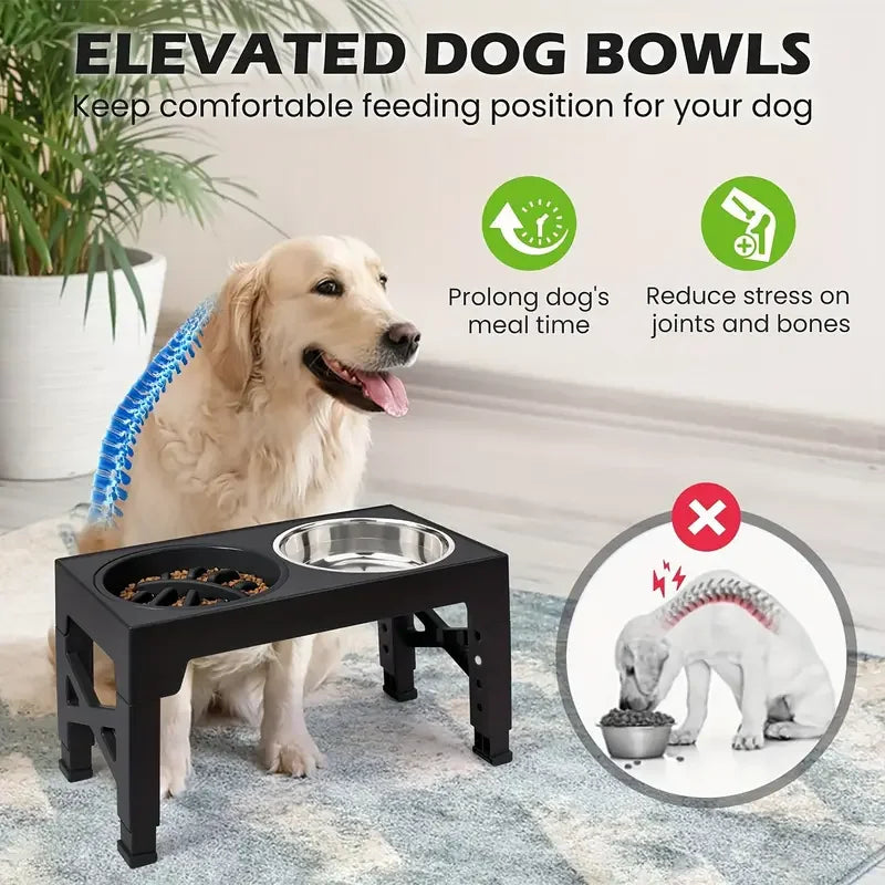 Elevated Dog Bowls NZ | Adjustable Stainless Steel Slow Feeder with Non-Slip Base for Small to Large Dogs – PawNest
