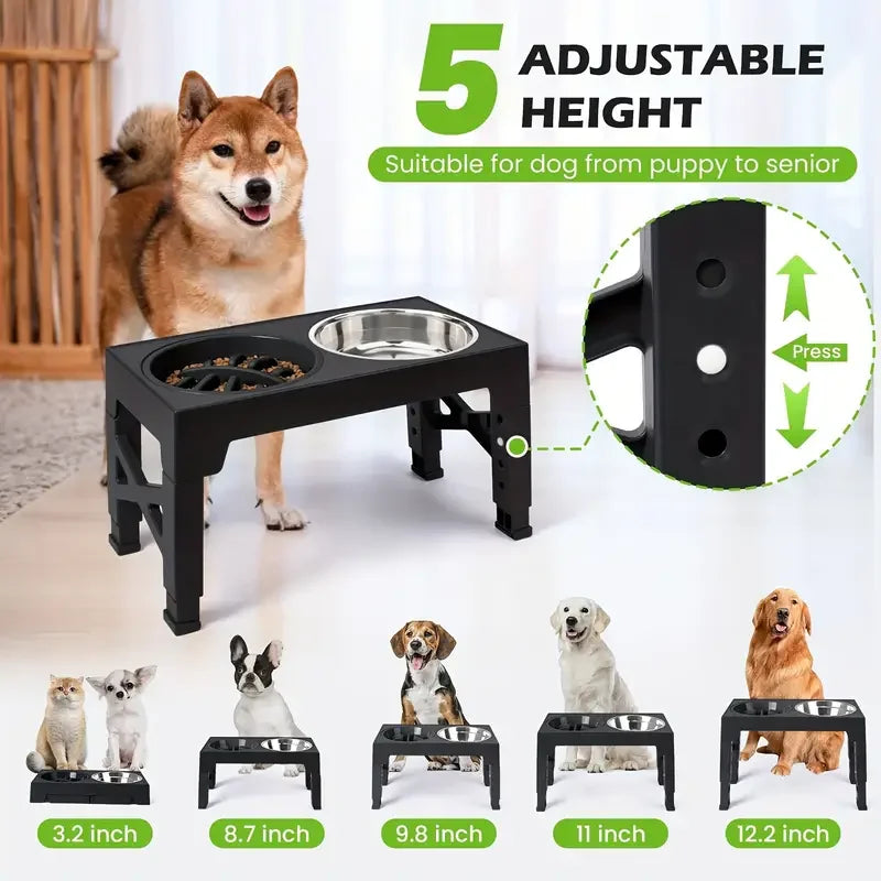 Elevated Dog Bowls NZ | Adjustable Stainless Steel Slow Feeder with Non-Slip Base for Small to Large Dogs – PawNest