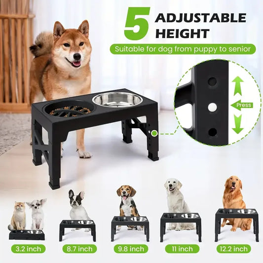 Elevated Dog Bowls NZ | Adjustable Stainless Steel Slow Feeder with Non-Slip Base for Small to Large Dogs – PawNest