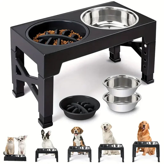 Elevated Dog Bowls NZ | Adjustable Stainless Steel Slow Feeder with Non-Slip Base for Small to Large Dogs – PawNest