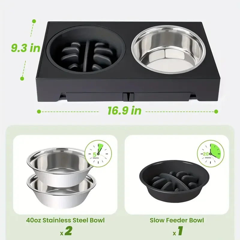 Elevated Dog Bowls NZ | Adjustable Stainless Steel Slow Feeder with Non-Slip Base for Small to Large Dogs – PawNest