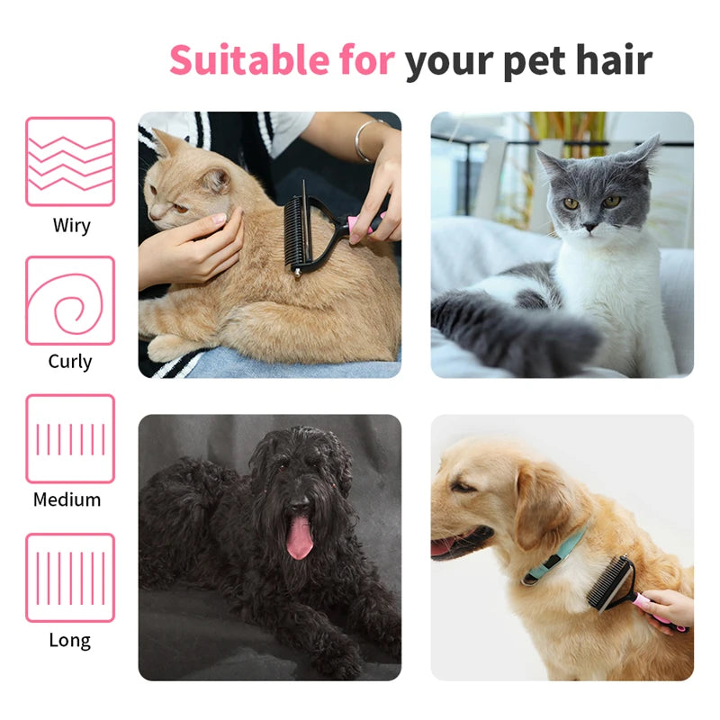 2-in-1 Pet Grooming & Shedding Tool – Detangler & Hair Removal Comb for Cats & Dogs | Open Knot & Loose Fur Cleaner
