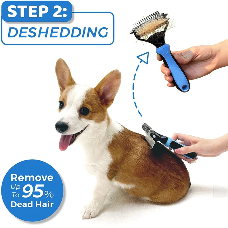 2-in-1 Pet Grooming & Shedding Tool – Detangler & Hair Removal Comb for Cats & Dogs | Open Knot & Loose Fur Cleaner