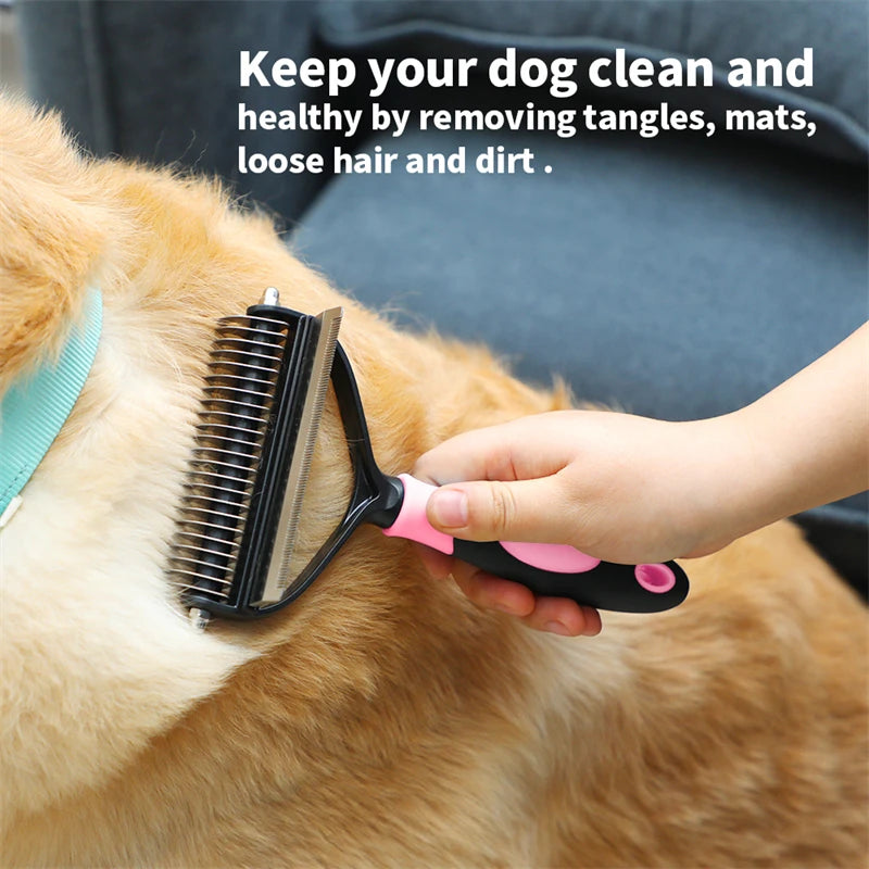 2-in-1 Pet Grooming & Shedding Tool – Detangler & Hair Removal Comb for Cats & Dogs | Open Knot & Loose Fur Cleaner