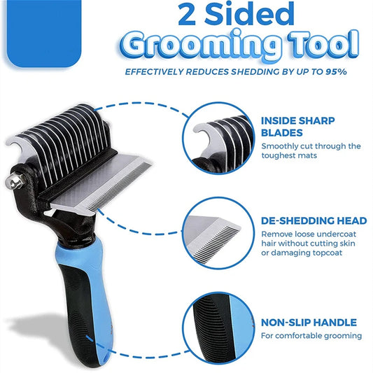 2-in-1 Pet Grooming & Shedding Tool – Detangler & Hair Removal Comb for Cats & Dogs | Open Knot & Loose Fur Cleaner
