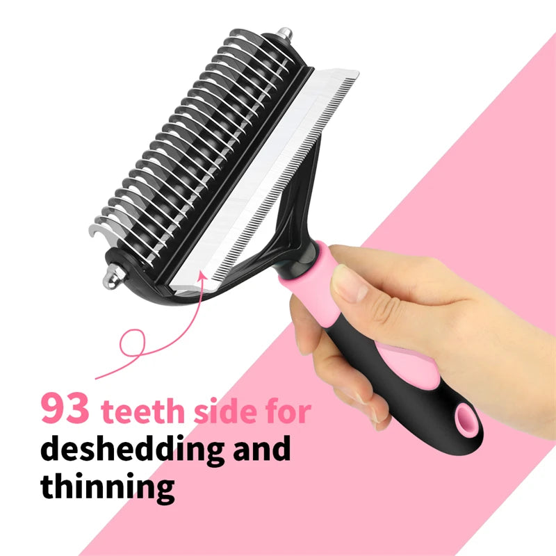 2-in-1 Pet Grooming & Shedding Tool – Detangler & Hair Removal Comb for Cats & Dogs | Open Knot & Loose Fur Cleaner