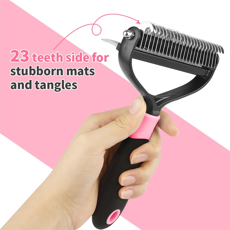 2-in-1 Pet Grooming & Shedding Tool – Detangler & Hair Removal Comb for Cats & Dogs | Open Knot & Loose Fur Cleaner