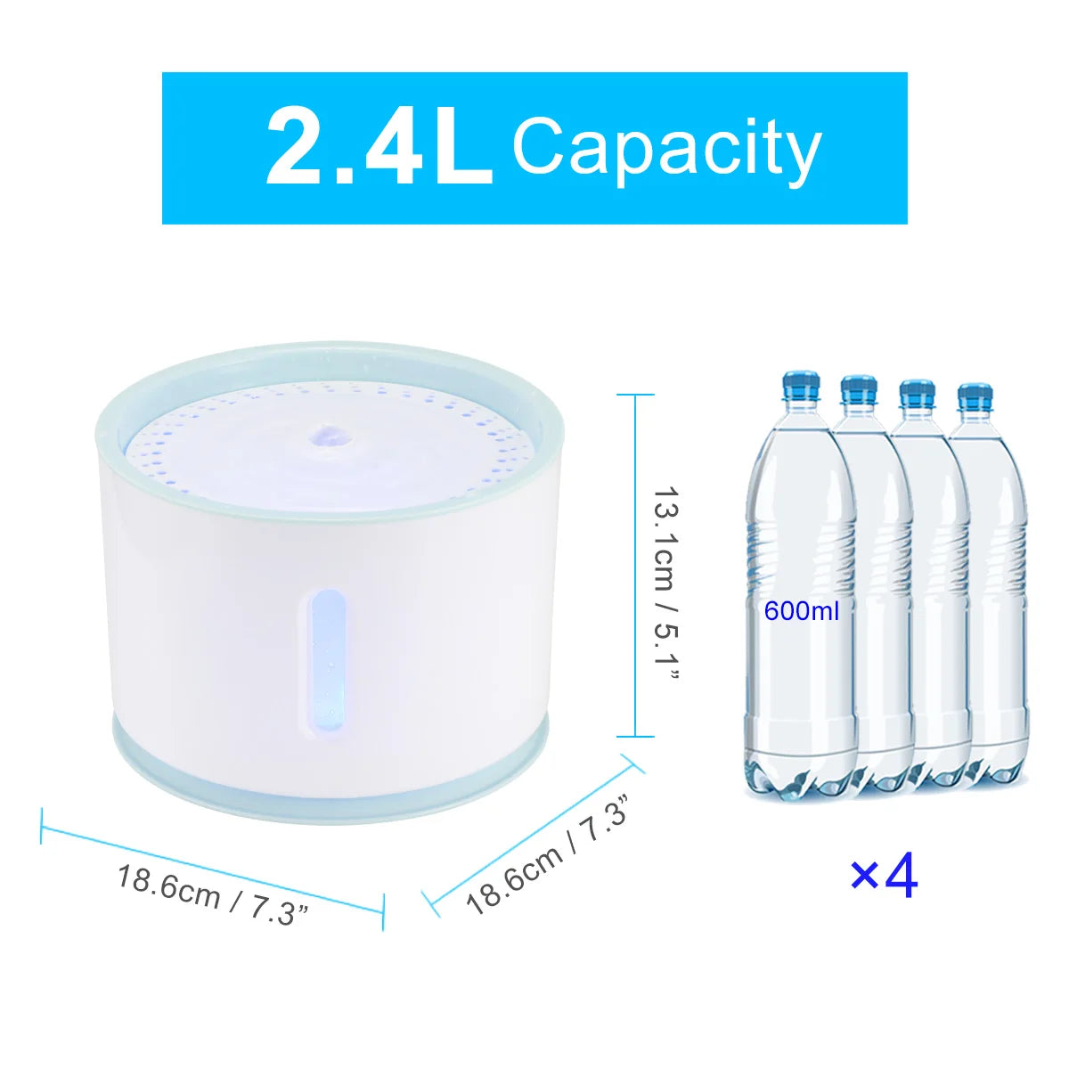 LED Cat Water Fountain NZ – Quiet 2.4L Drinking Bowl for Cats & Dogs