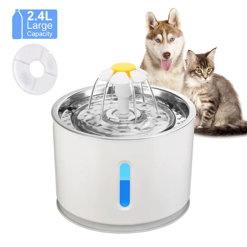 LED Cat Water Fountain NZ – Quiet 2.4L Drinking Bowl for Cats & Dogs