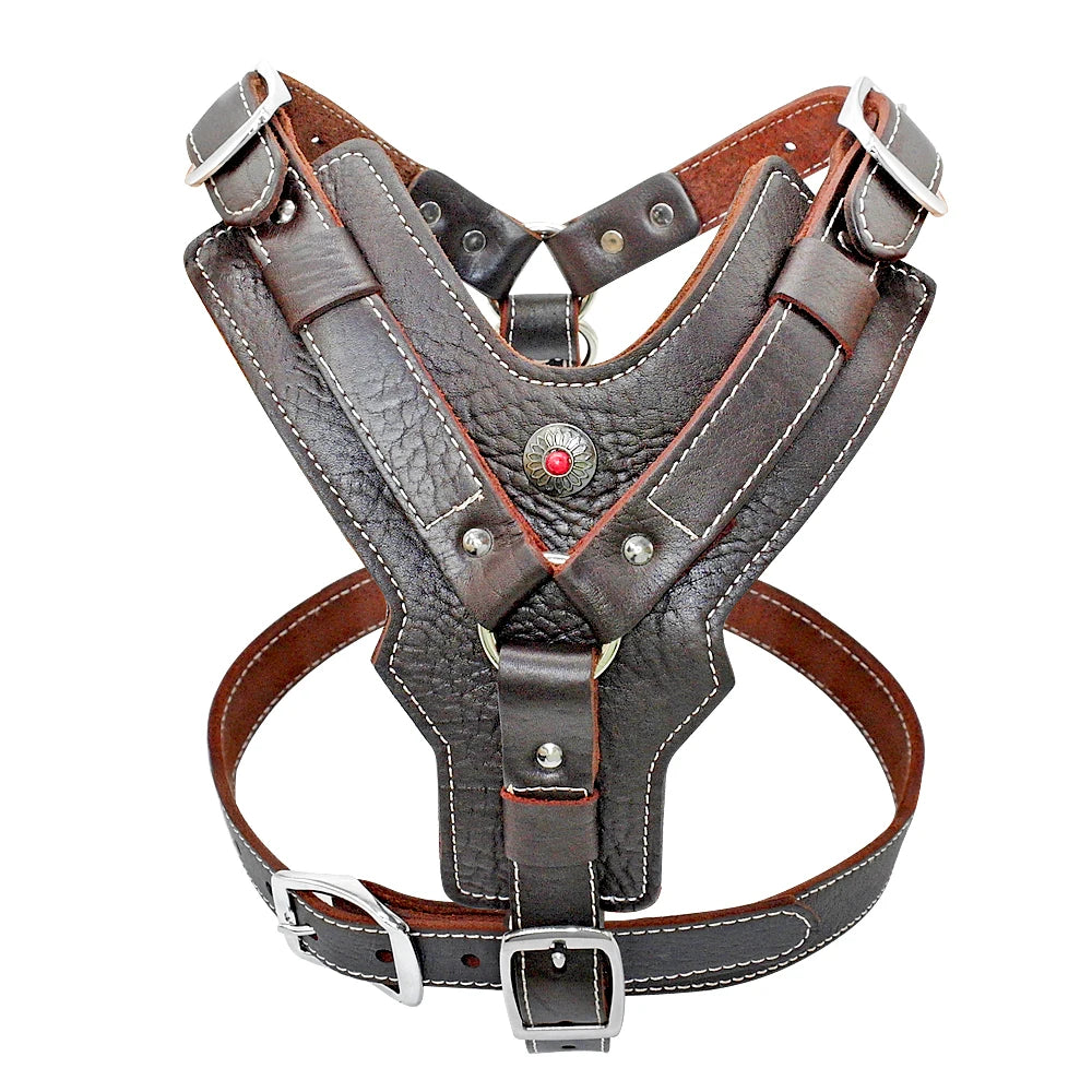 Durable Leather Dog Harness NZ | Large Dog Training Vest with Quick Control Handle for Labradors & Pitbulls – PawNest