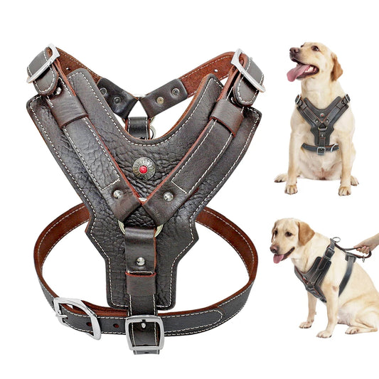 Durable Leather Dog Harness NZ | Large Dog Training Vest with Quick Control Handle for Labradors & Pitbulls – PawNest