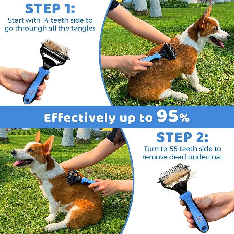 2-in-1 Pet Grooming & Shedding Tool – Detangler & Hair Removal Comb for Cats & Dogs | Open Knot & Loose Fur Cleaner