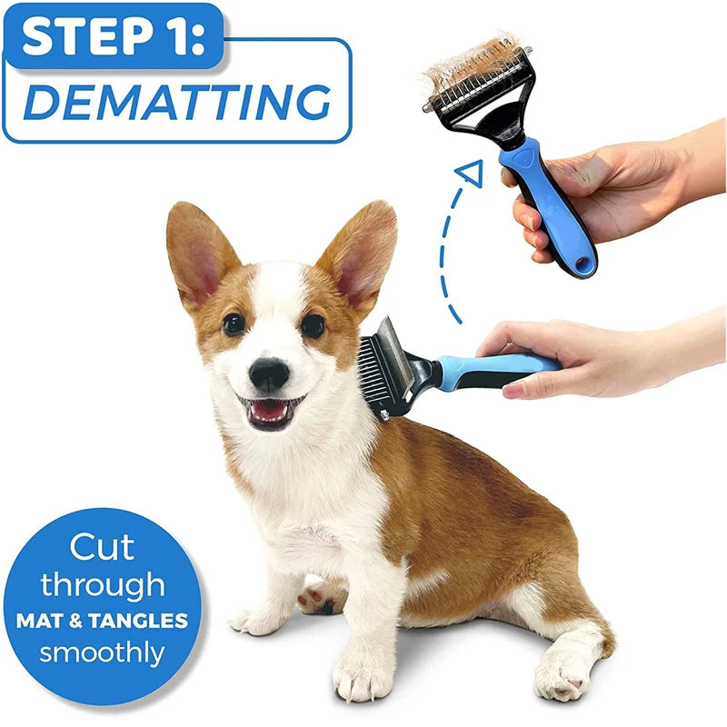 2-in-1 Pet Grooming & Shedding Tool – Detangler & Hair Removal Comb for Cats & Dogs | Open Knot & Loose Fur Cleaner