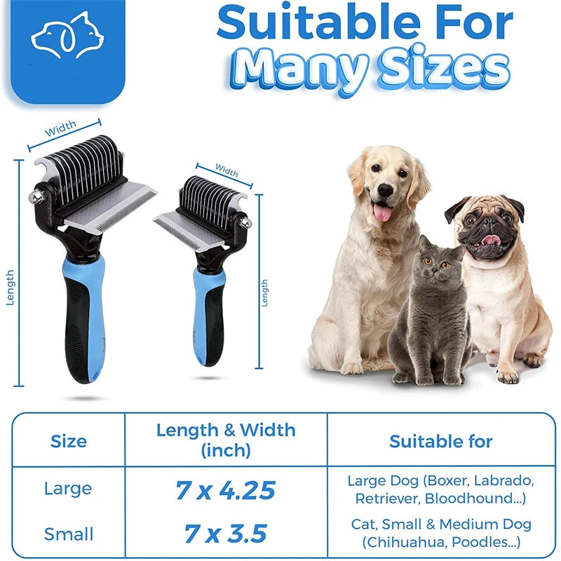 2-in-1 Pet Grooming & Shedding Tool – Detangler & Hair Removal Comb for Cats & Dogs | Open Knot & Loose Fur Cleaner