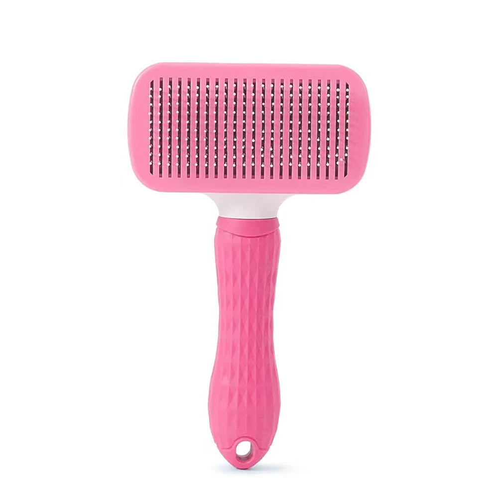 Pet Grooming Massage Brush with One-Click Hair Removal – Tangle & Loose Hair Cleaner for Cats & Dogs, Short & Long Hair
