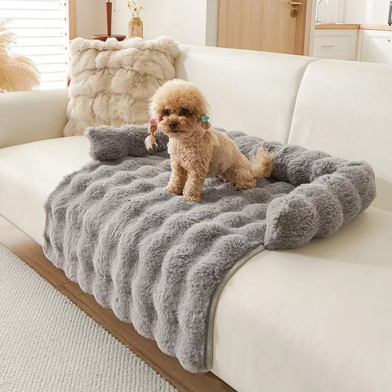 Square Winter Soft Pet Bed NZ | Warm Plush Dog & Cat Sofa with Neck Pillow – PawNest