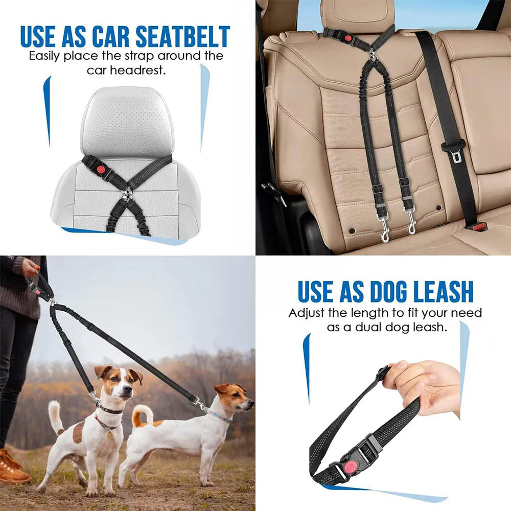 Double-Headed Dog Safety Harness NZ | Adjustable Car Headrest Restraint for Secure Pet Travel – PawNest