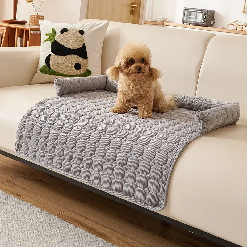 Square Winter Soft Pet Bed NZ | Warm Plush Dog & Cat Sofa with Neck Pillow – PawNest