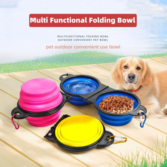 2-in-1 Foldable Double Dog & Cat Feeding Bowl – Portable TPE