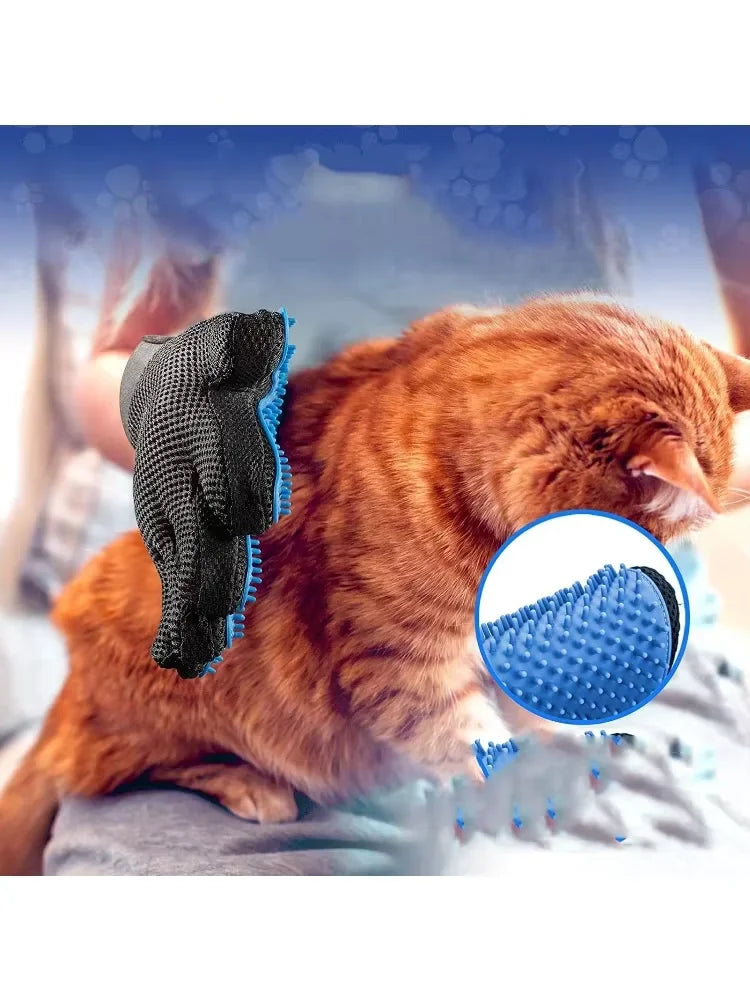 Pet Grooming Kit for Dogs, Cats & Rabbits – 2-Sided Grooming Brush & Bath Cleaning Glove for De-Shedding & De-Matting Fur