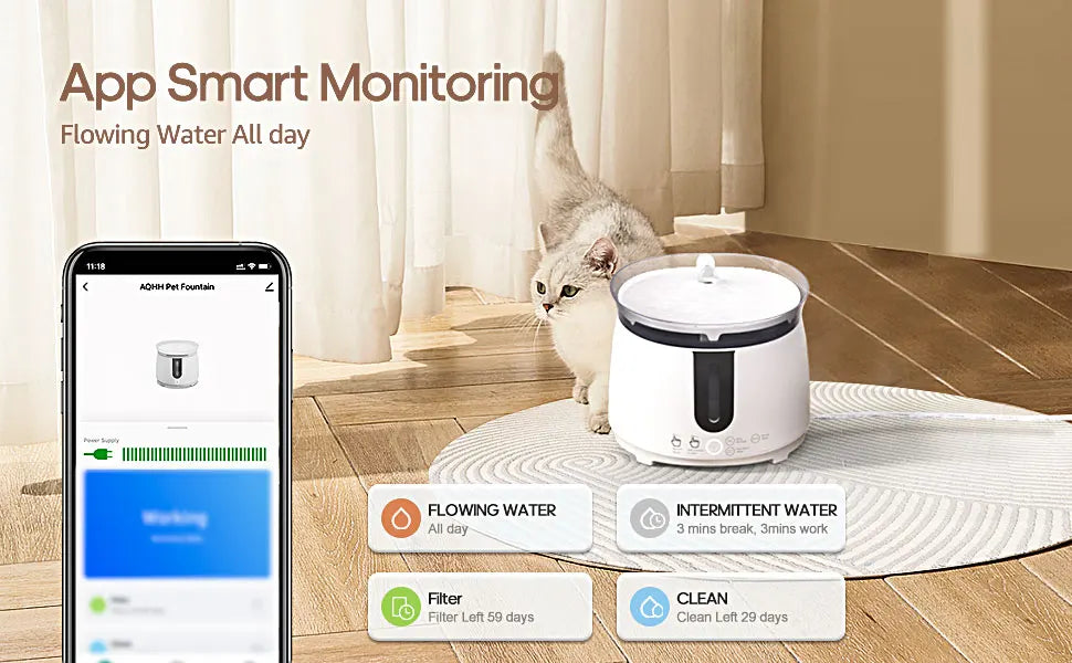 AQHH Wireless Cat Water Fountain NZ | Smart Automatic Fountain with App Control & Easy Cleaning – PawNest
