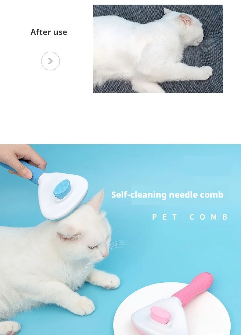One-Click Pet Hair Removal Brush – Easy Grooming Tool for Dogs & Cats | Gentle, Self-Cleaning De-shedding Comb