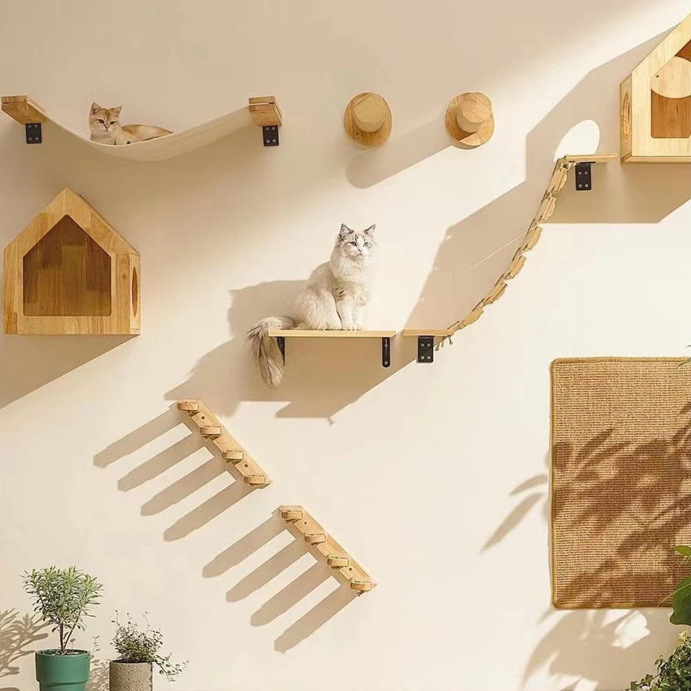 Cat Climbing Shelf Furniture NZ | Wall-Mounted Wooden Cat Shelves & Scratching Perches – PawNest