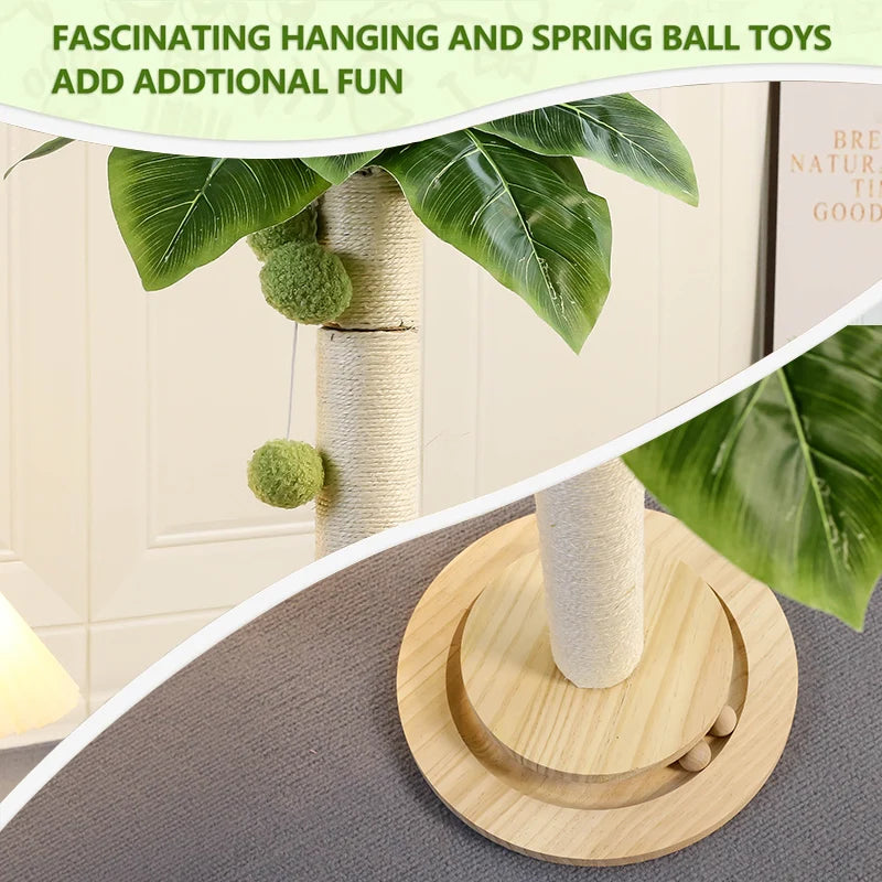 Cat Scratching Post NZ | Natural Sisal Rope Post with Hanging Balls & Wooden Track Toy – PawNest