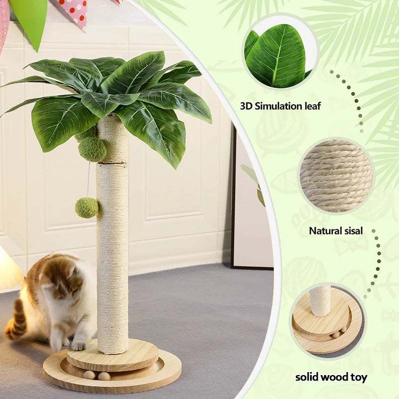 Cat Scratching Post NZ | Natural Sisal Rope Post with Hanging Balls & Wooden Track Toy – PawNest