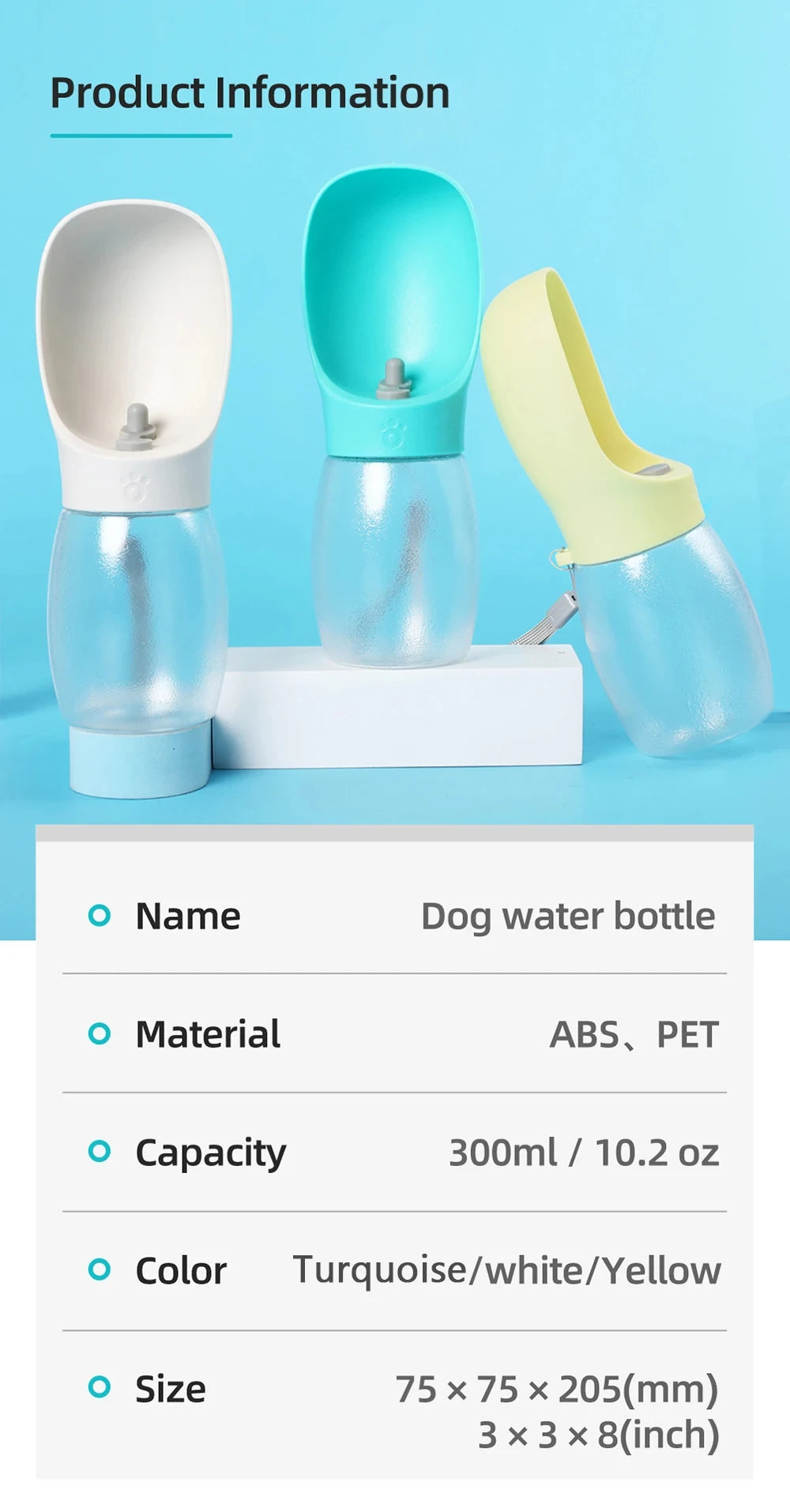 300ml Portable Dog Water Bottle – Leakproof Pet Travel Feeder