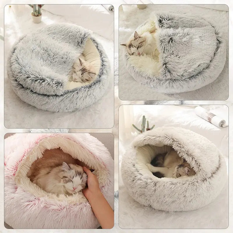 Soft Plush Round Pet Bed NZ | Covered Sleeping Nest Cave for Small Dogs & Kittens – PawNest