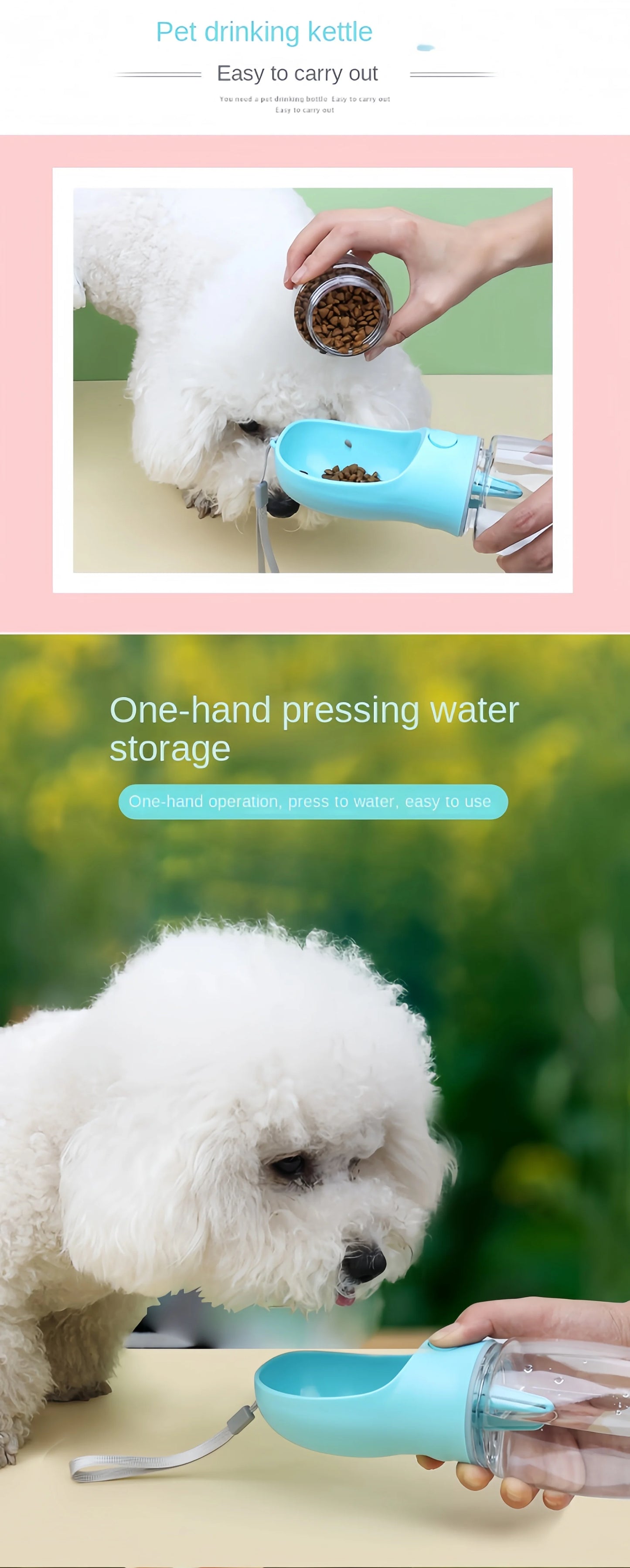 Portable Dog Water Bottle with Food Storage – Travel Feeder Bowl