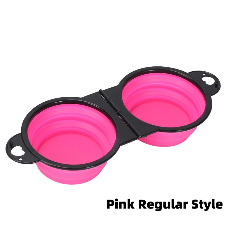 2-in-1 Foldable Double Dog & Cat Feeding Bowl – Portable TPE