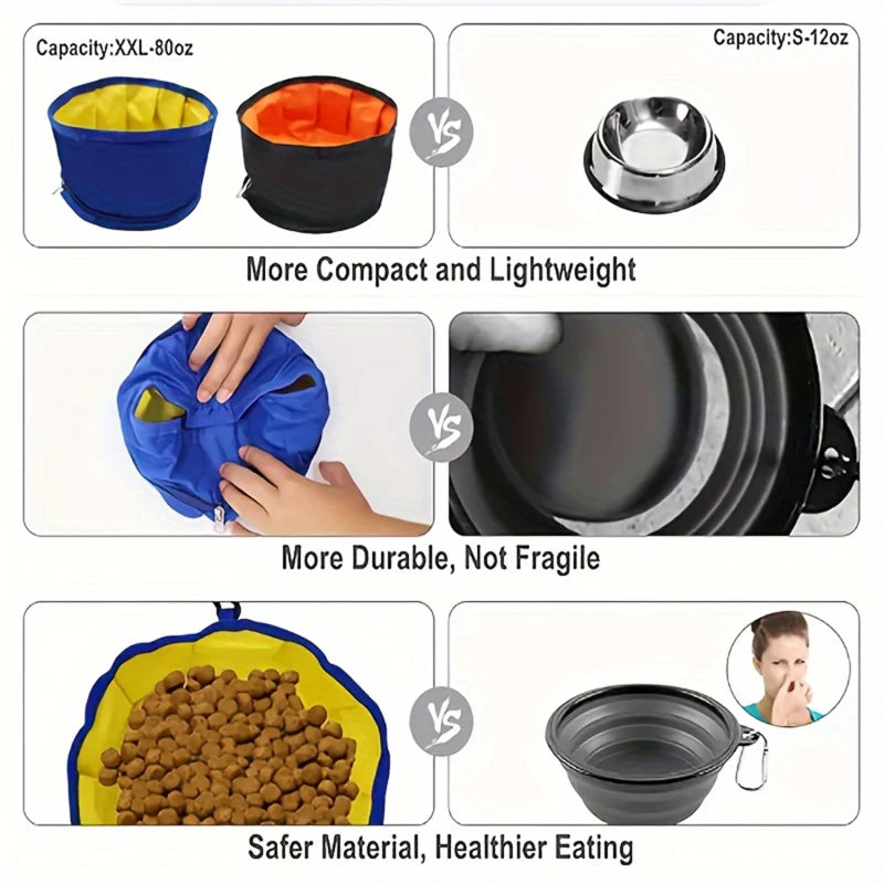 Portable Collapsible Pet Water & Food Feeder Bowl – Outdoor Use
