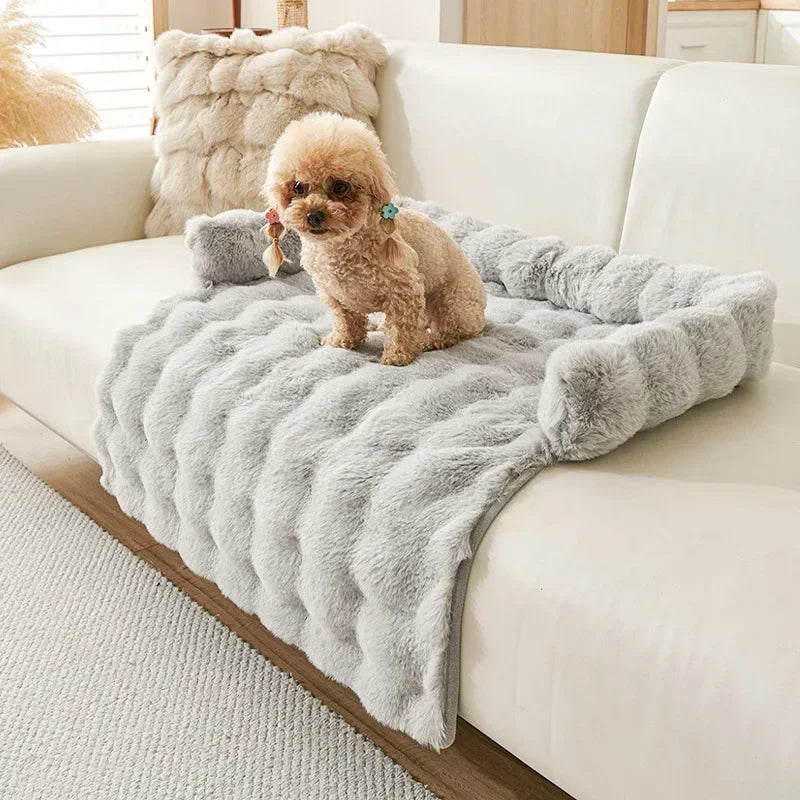 Square Winter Soft Pet Bed NZ | Warm Plush Dog & Cat Sofa with Neck Pillow – PawNest