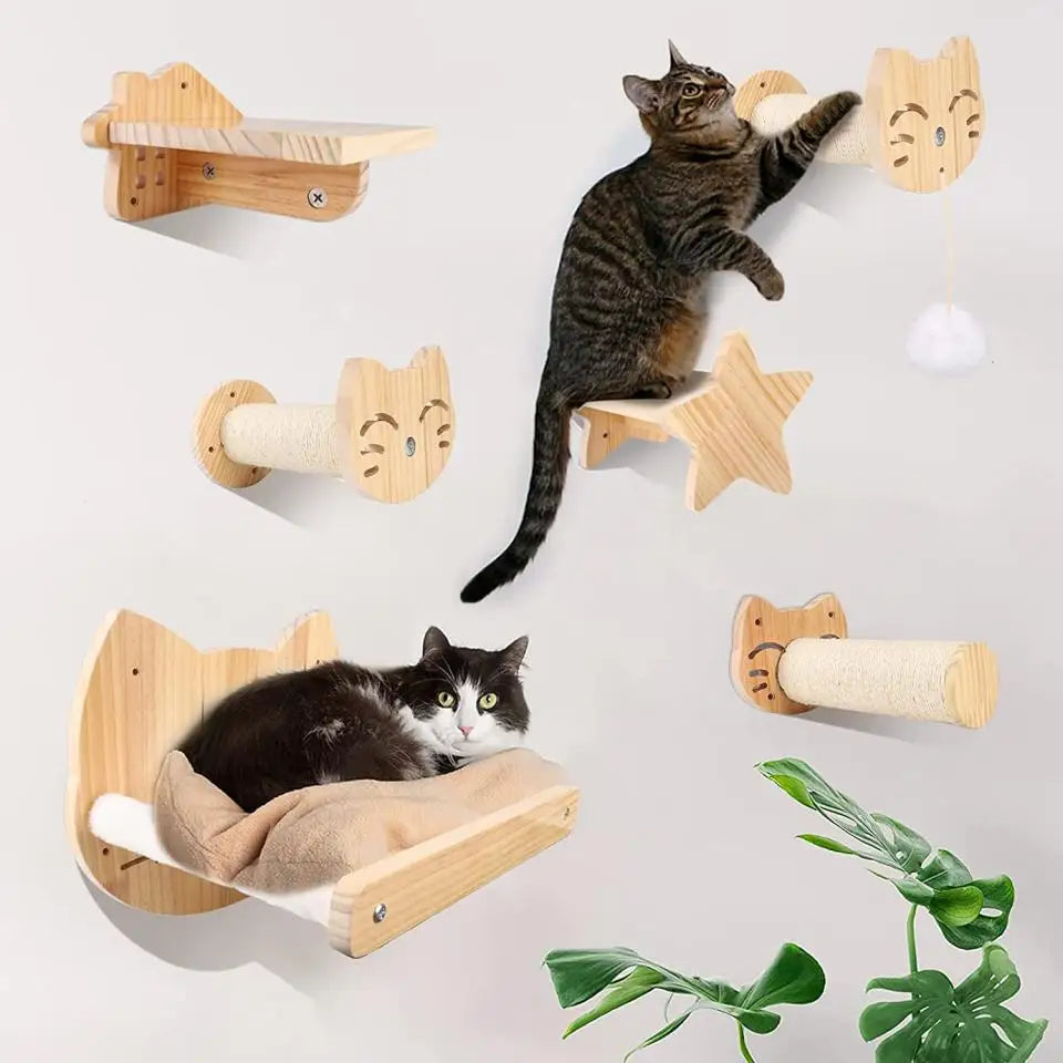 Cat Climbing Shelf Furniture NZ | Wall-Mounted Wooden Cat Shelves & Scratching Perches – PawNest