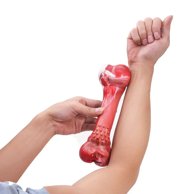 Funny Dog Chew Toy NZ | Realistic Bone-Shaped Rubber Toy with Food Holder & Toothbrush Cleaner – PawNest