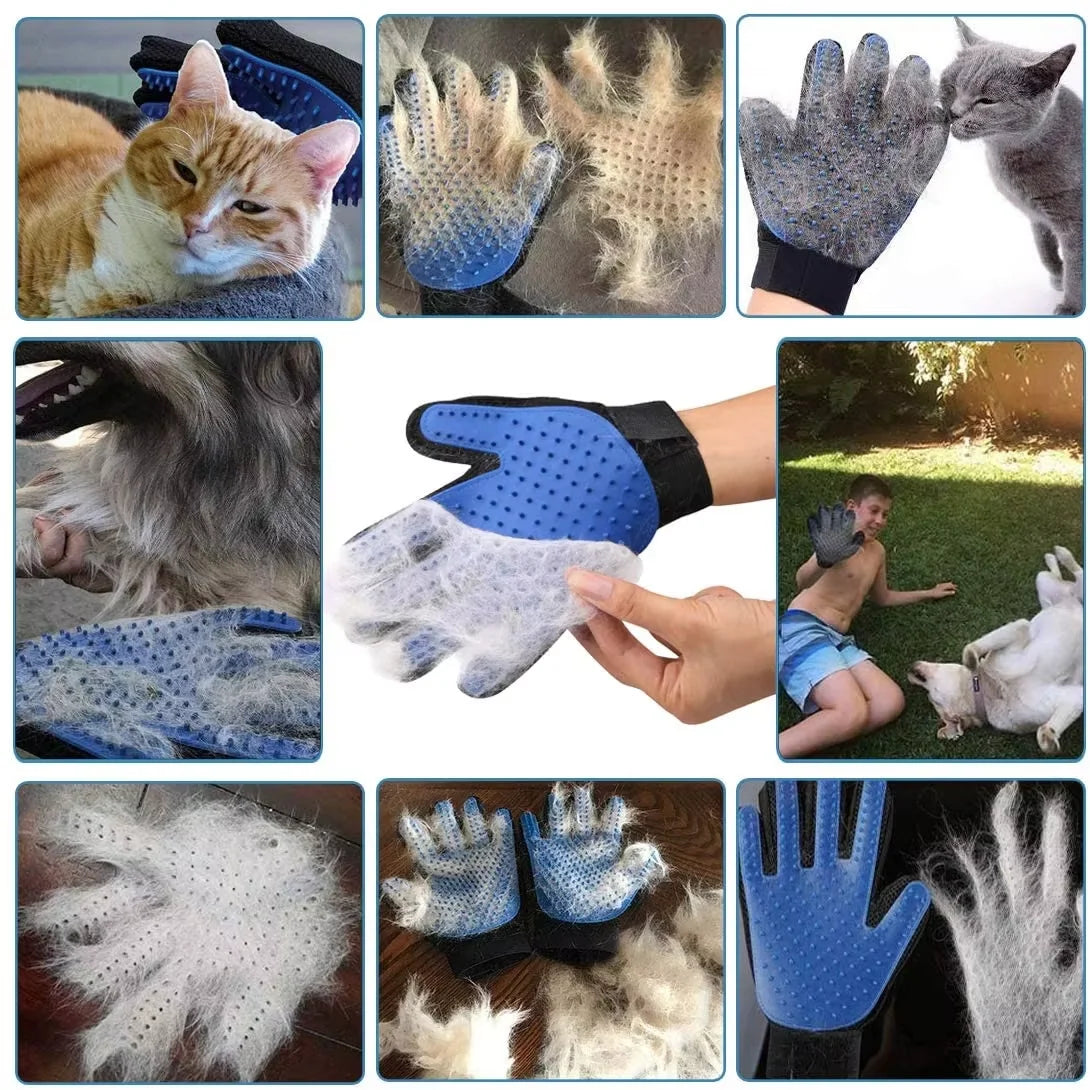 Pet Grooming Kit for Dogs, Cats & Rabbits – 2-Sided Grooming Brush & Bath Cleaning Glove for De-Shedding & De-Matting Fur