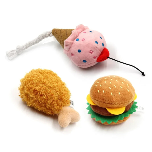 Food-Shaped Plush Squeaky Dog Toys NZ | Ice Cream, Fries & Burger Chew Toys – PawNest